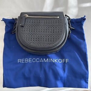 Rebecca Minkoff Astor Perforated Black Leather Saddle Bag Crossbody Adjustable